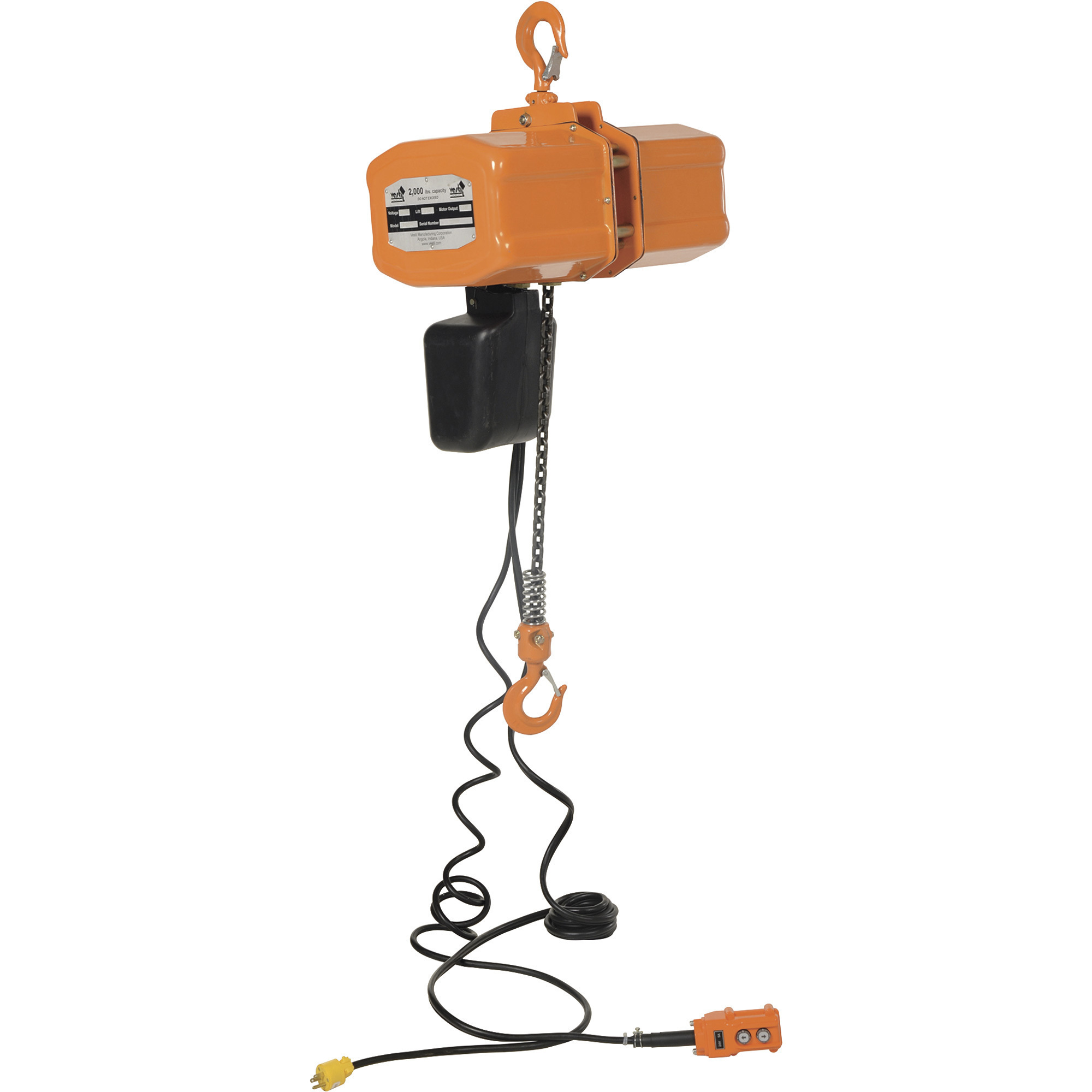 Vestil Economy Chain Hoist with Chain Container - 2,000-Lb. Capacity, 15ft. Lift, 24V, Model# H-2000-1
